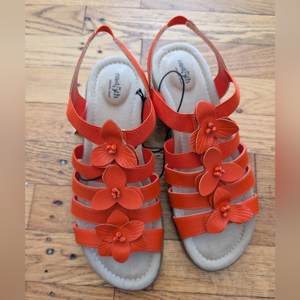 NWT East 5th Bright Orange Ister Floral Strappy Sandals